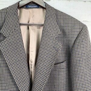 Brandini Le Collezioni Mens 42L Houndstooth Wool Blazer Sport Coat Gray Tan